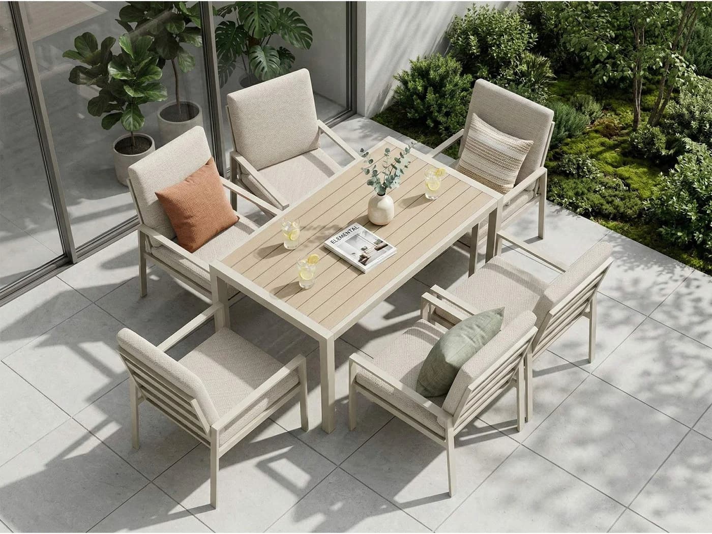 MeXo Gartenlounge-Set 6-tlg. Aluminium Beige Polywood - Bild 4