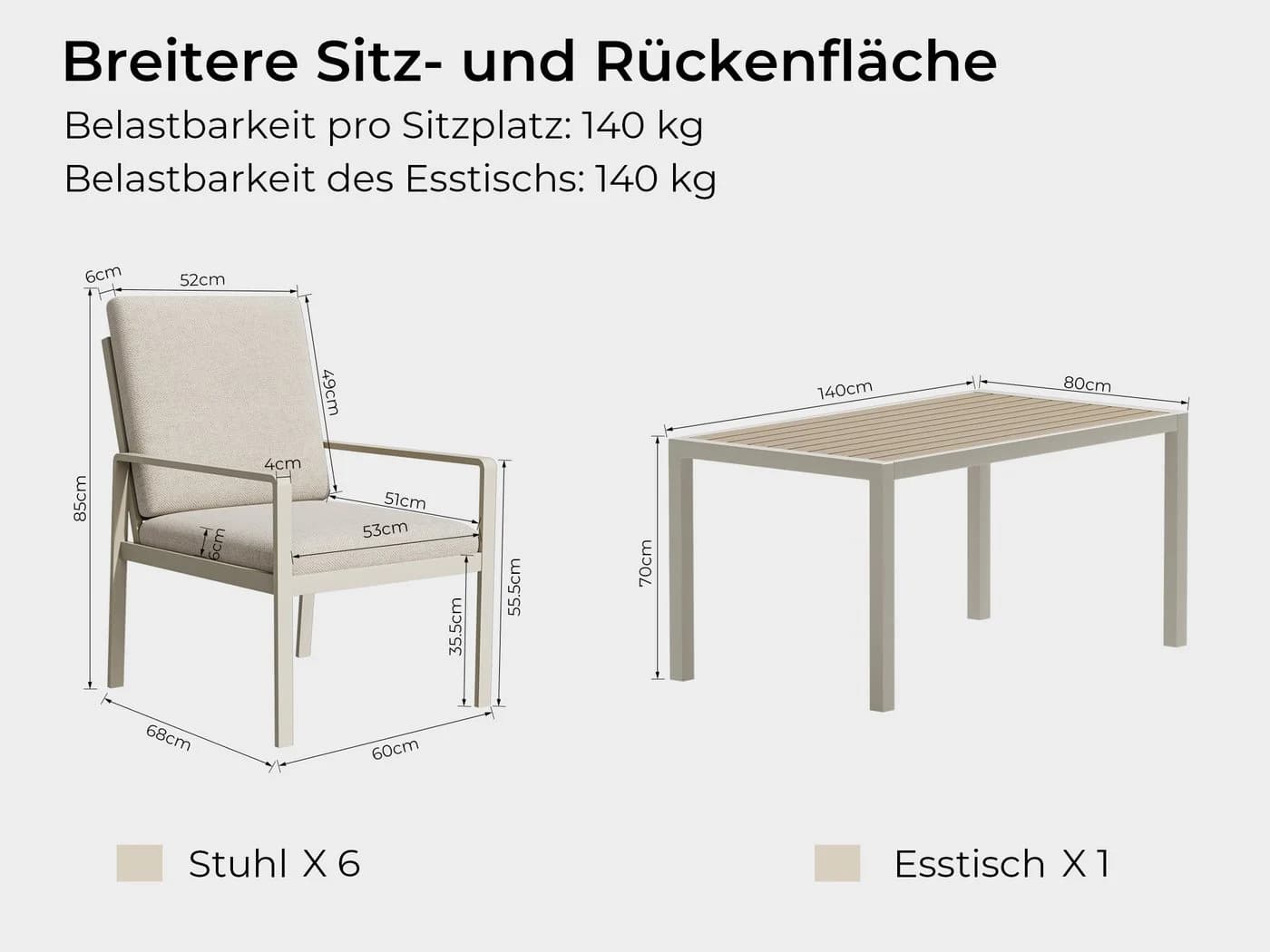 MeXo Gartenlounge-Set 6-tlg. Aluminium Beige Polywood - Bild 5