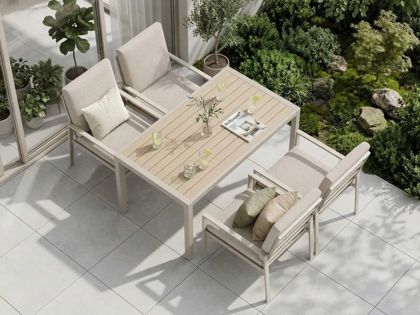 MeXo Gartenlounge-Set 5-tlg. Aluminium Beige mit Kissen - Bild 3