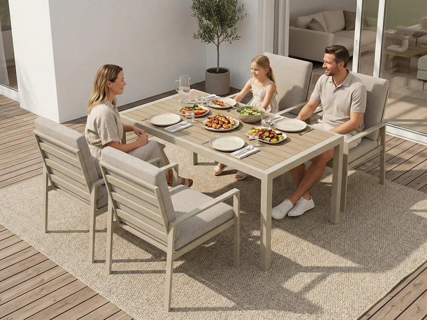 MeXo Gartenlounge-Set 5-tlg. Aluminium Beige mit Kissen - Bild 4