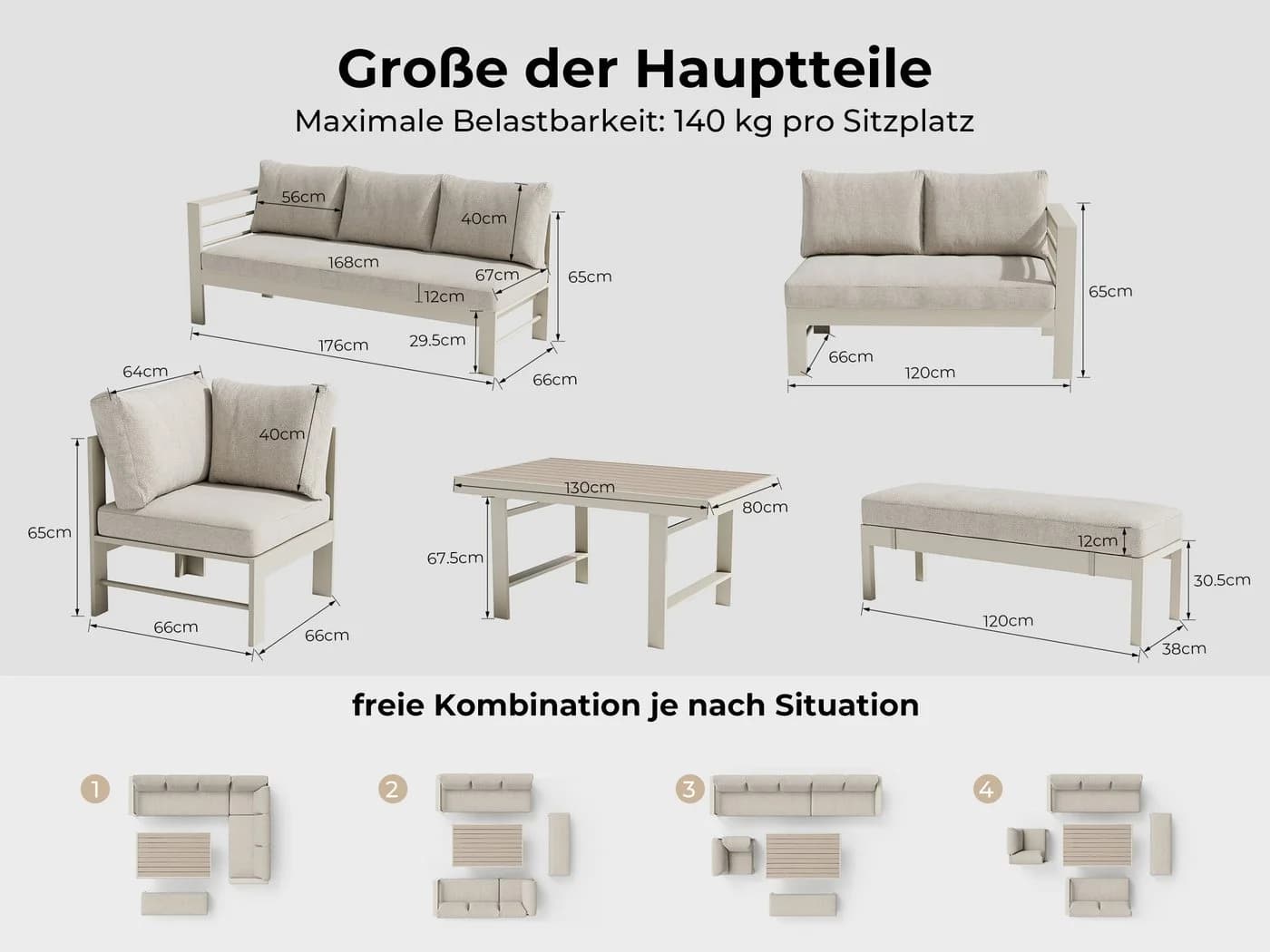 MeXo Gartenlounge-Set XXL Aluminium 6-8 Personen Beige - Bild 3