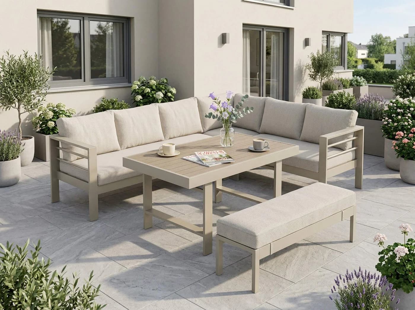 MeXo Gartenlounge-Set XXL 5-tlg. Aluminium Beige - Bild 2