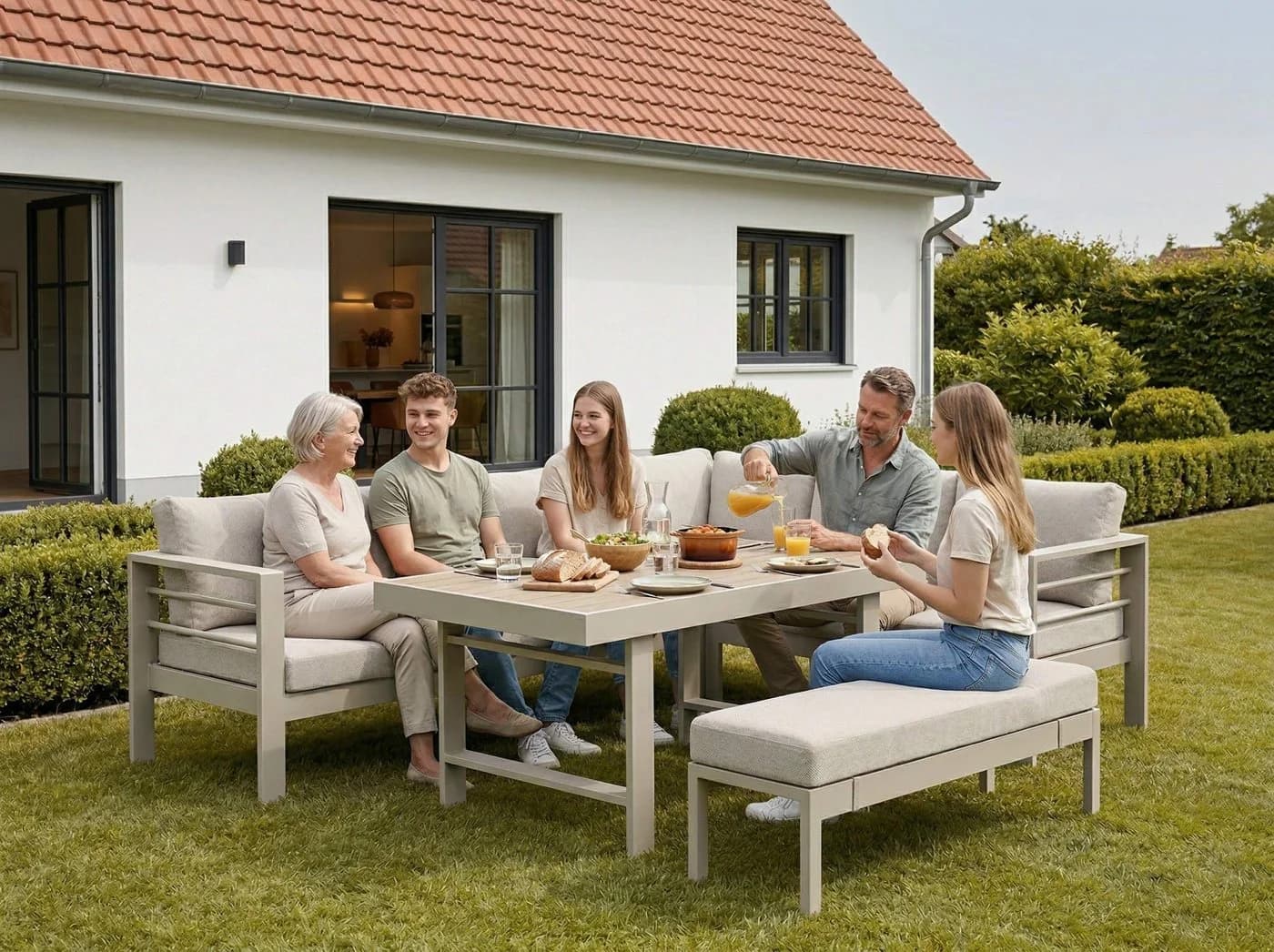 MeXo Gartenlounge-Set XXL 5-tlg. Aluminium Beige - Bild 3