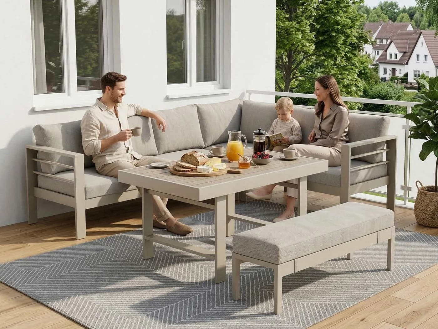 MeXo Gartenlounge-Set XXL 5-tlg. Aluminium Beige - Bild 4