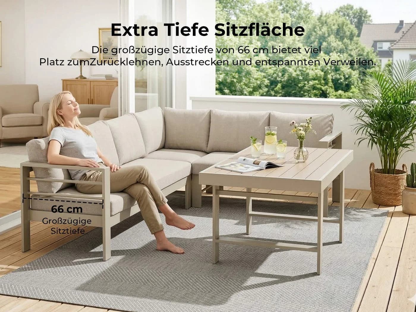 MeXo Gartenlounge-Set XXL 5-tlg. Aluminium Beige - Bild 5