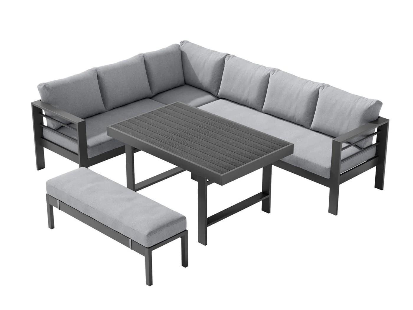 MeXo Gartenlounge-Set 5-tlg. Grau Aluminium mit Esstisch
