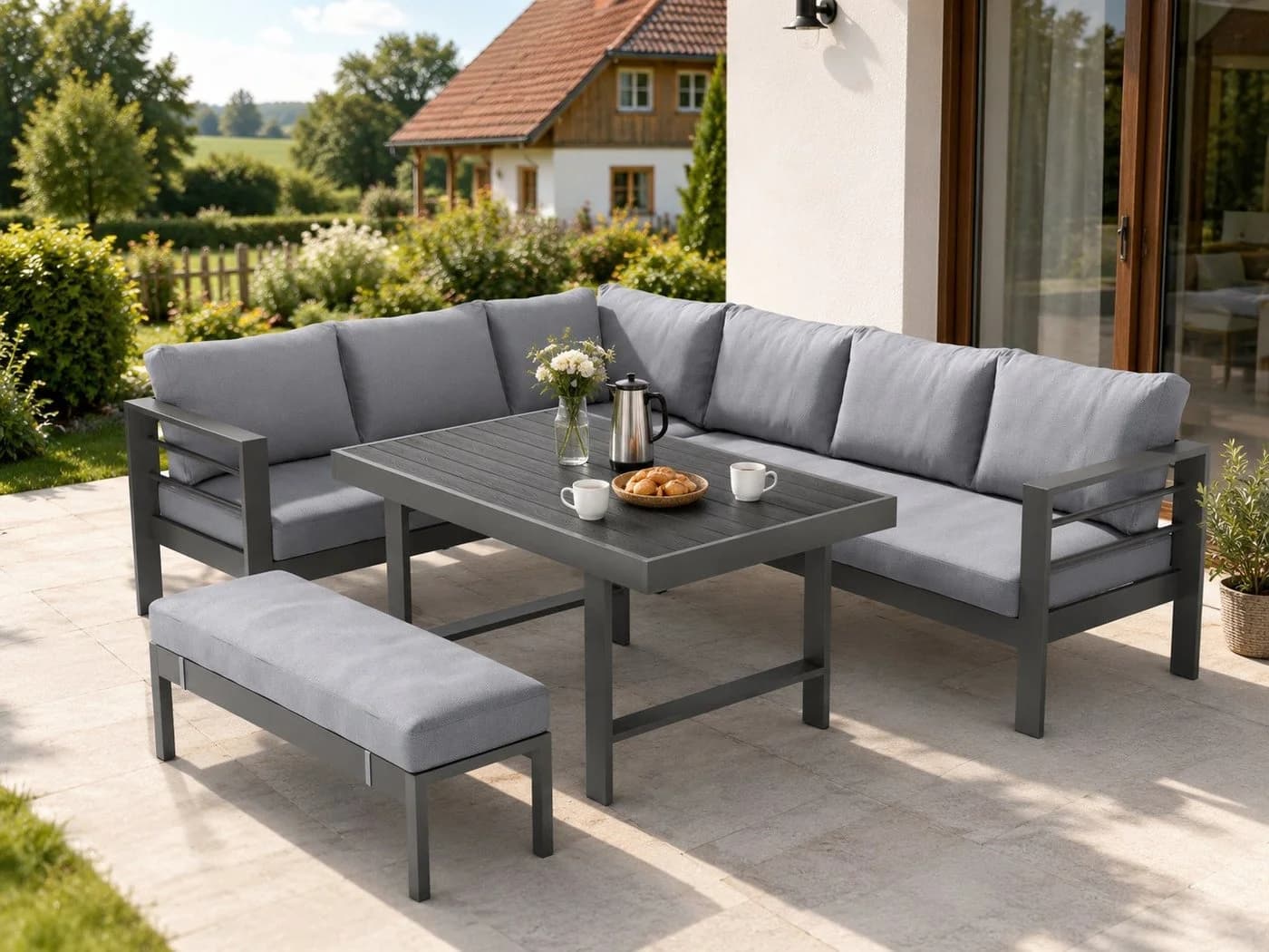 MeXo Gartenlounge-Set 5-tlg. Grau Aluminium mit Esstisch - Bild 2