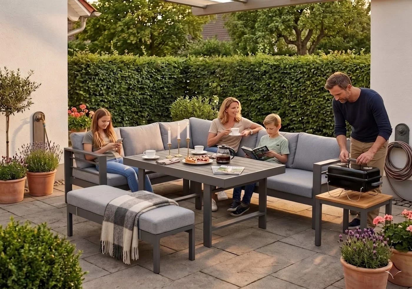 MeXo Gartenlounge-Set 5-tlg. Grau Aluminium mit Esstisch - Bild 4
