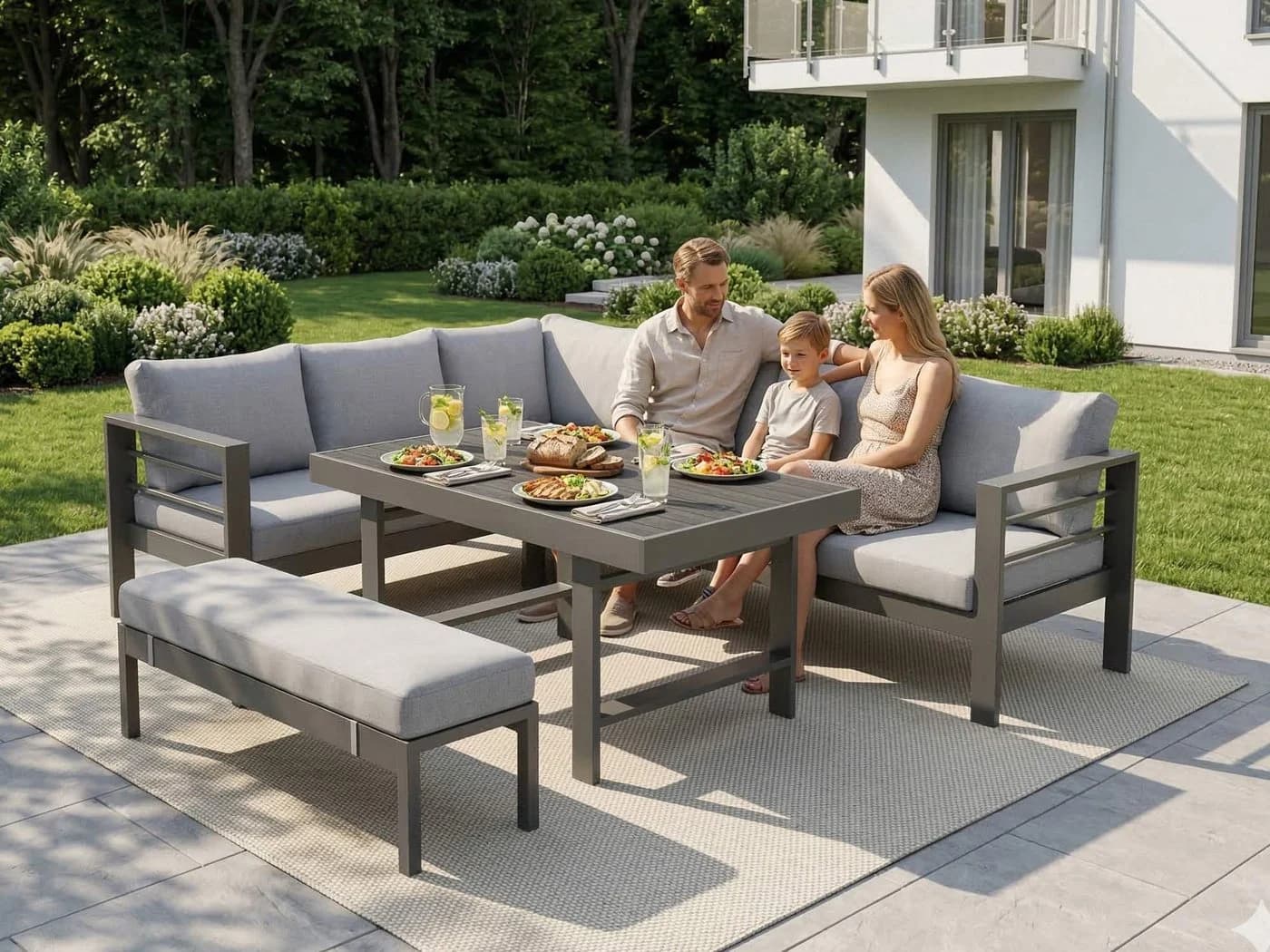 MeXo Gartenlounge-Set Aluminium Eck 5-tlg. Grau mit Kissen - Bild 5