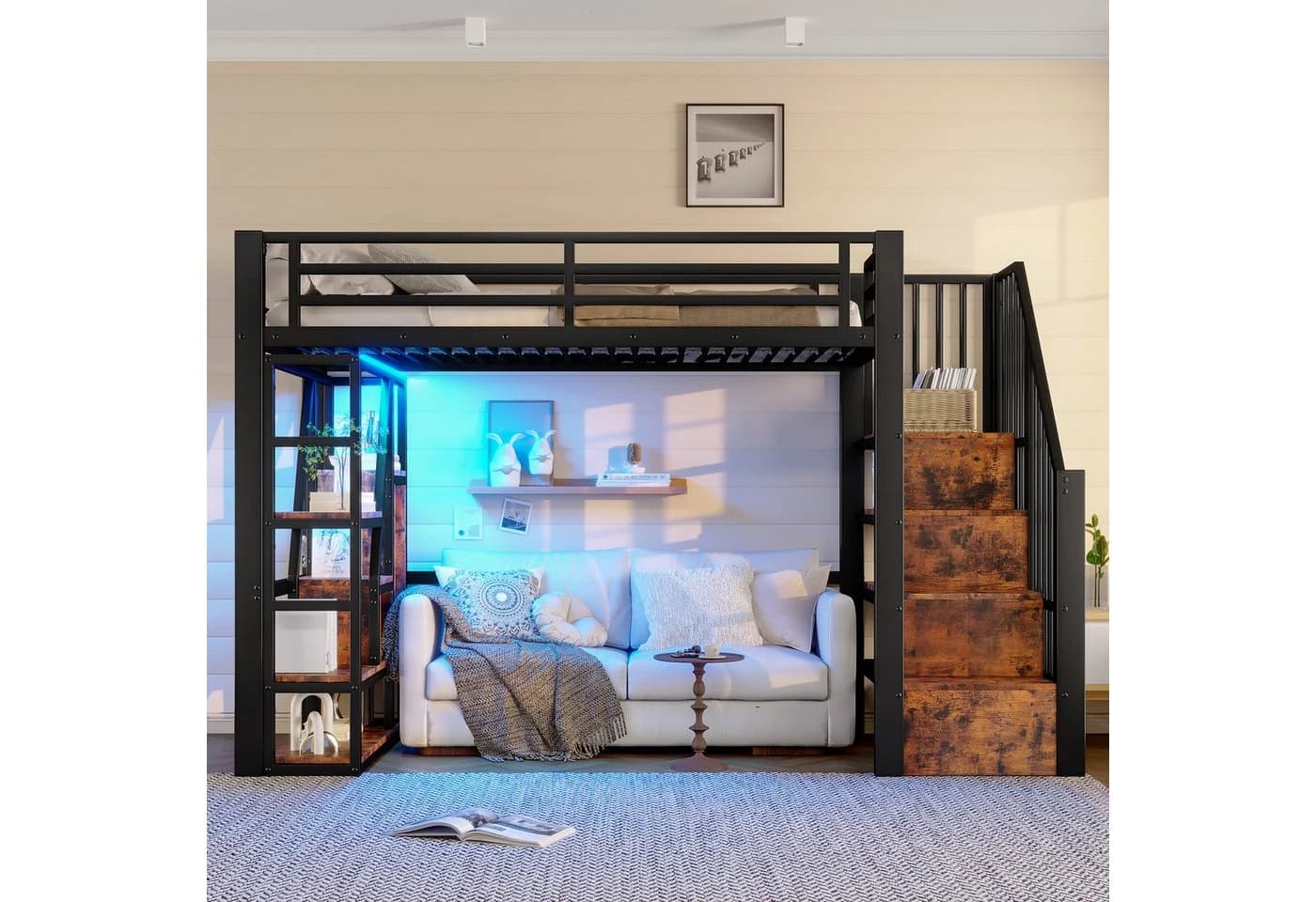 Odikalo Hochbett Metallbett 90x200 140x200 mit LED-Lichtleiste - Bild 2