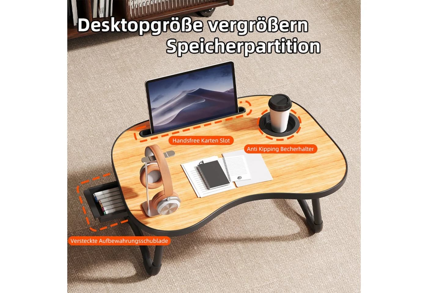 GLP Laptoptisch Klappbar mit Fach Schwarz - Bild 3