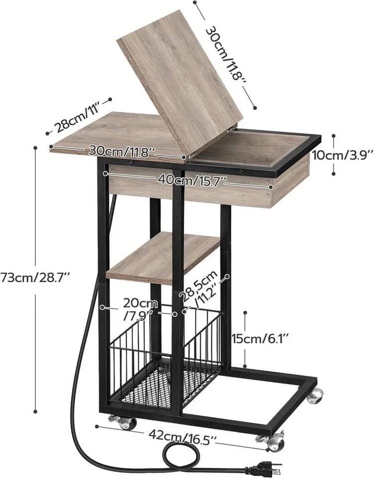 Hoobro Beistelltisch mit USB-Ladestation & Rollen - Bild 3