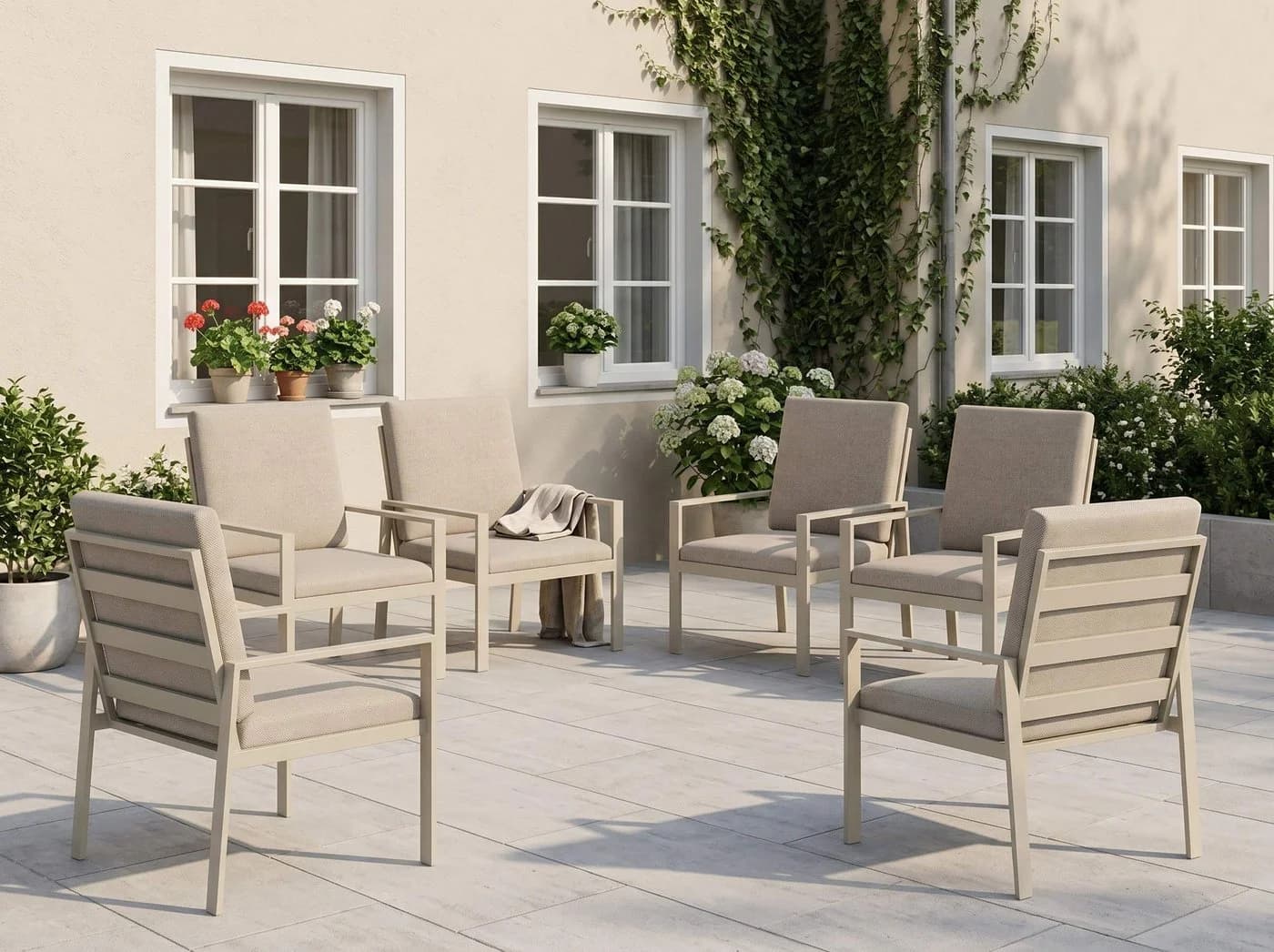 MeXo Gartenlounge-Set 6-tlg. Beige Aluminium mit Kissen