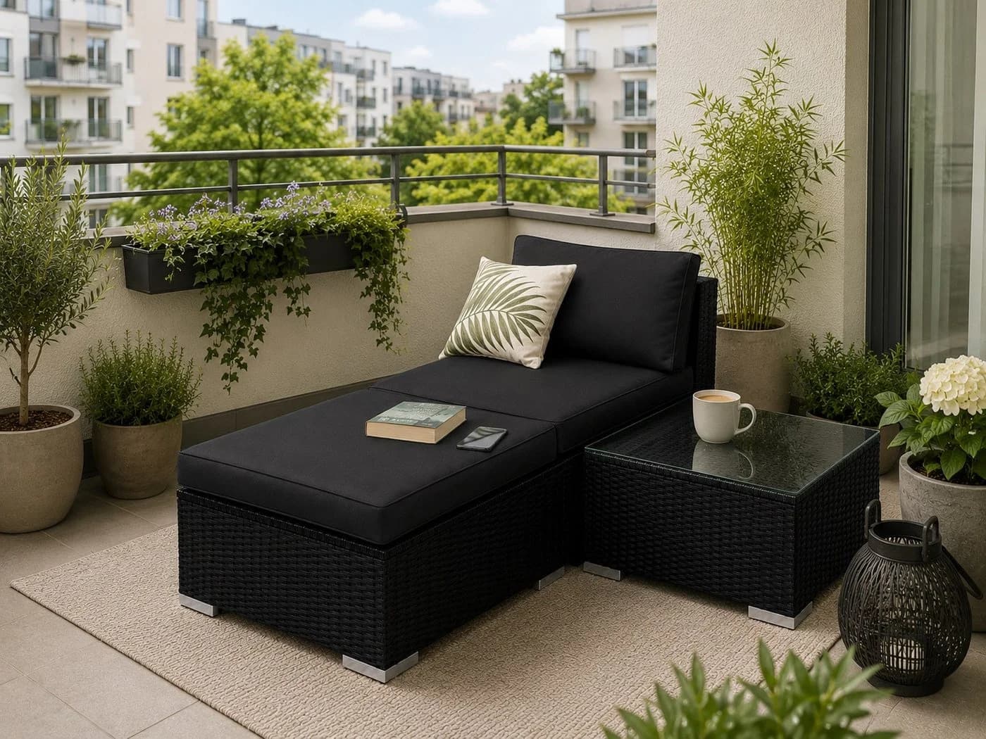 MeXo Gartenlounge-Set Schwarz Poly-Rattan mit Fußhocker - Bild 2