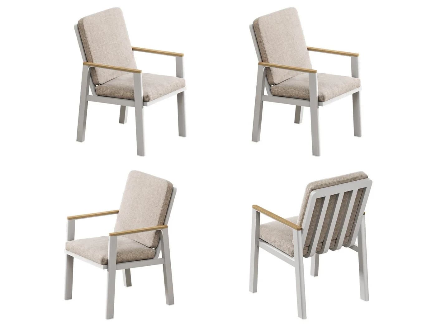 MeXo Gartenstuhl 4er Set Aluminium mit Kissen Beige/Weiß - Bild 2