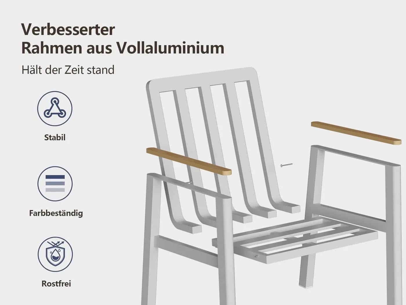 MeXo Gartenstuhl 4er Set Aluminium mit Kissen Beige/Weiß - Bild 3