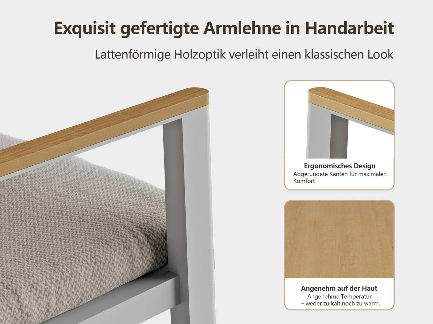 MeXo Gartenstuhl 4er Set Aluminium mit Kissen Beige/Weiß - Bild 4