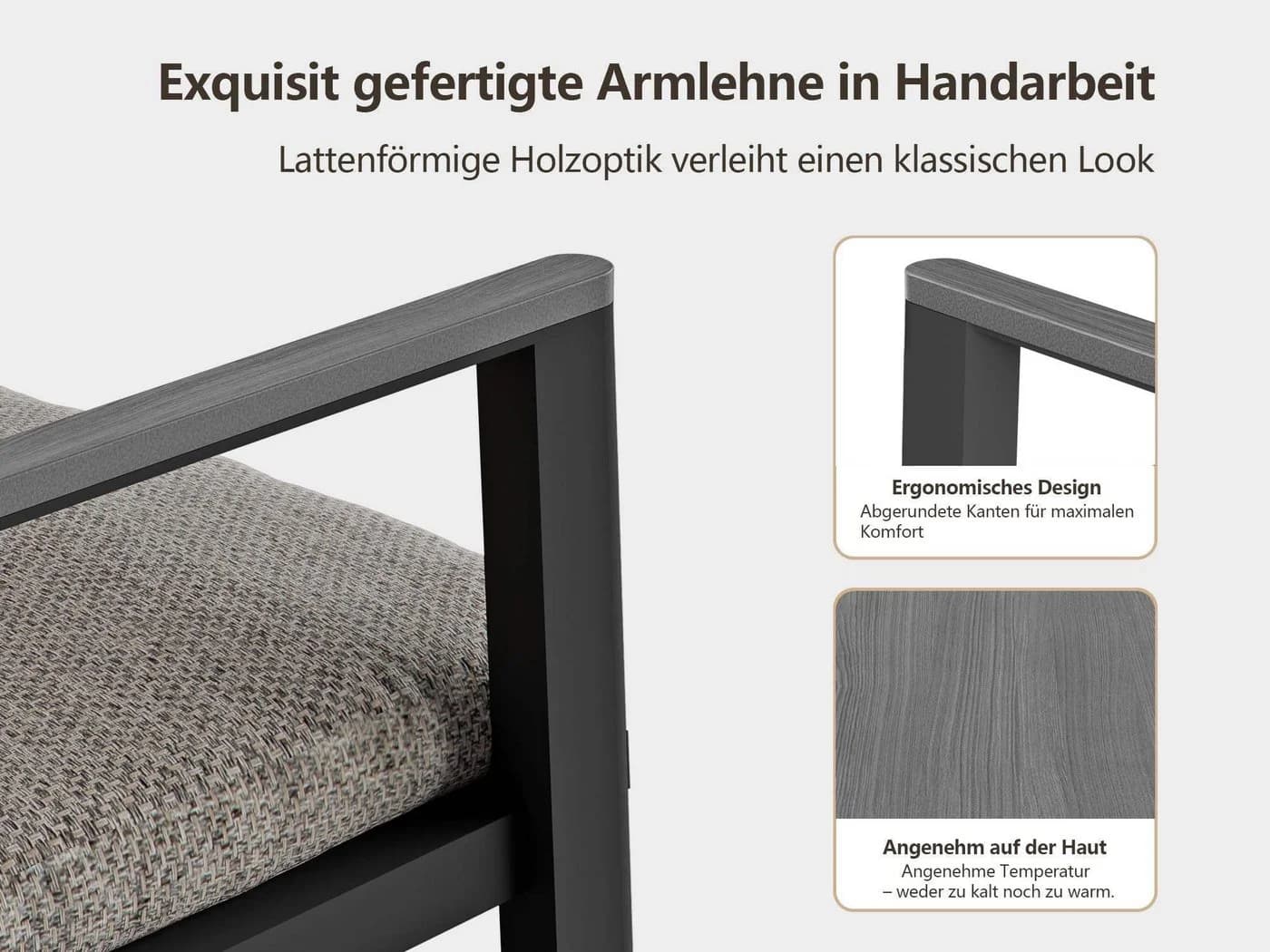MeXo Gartenstuhl 2er Set Aluminium mit Kissen Grau - Bild 4