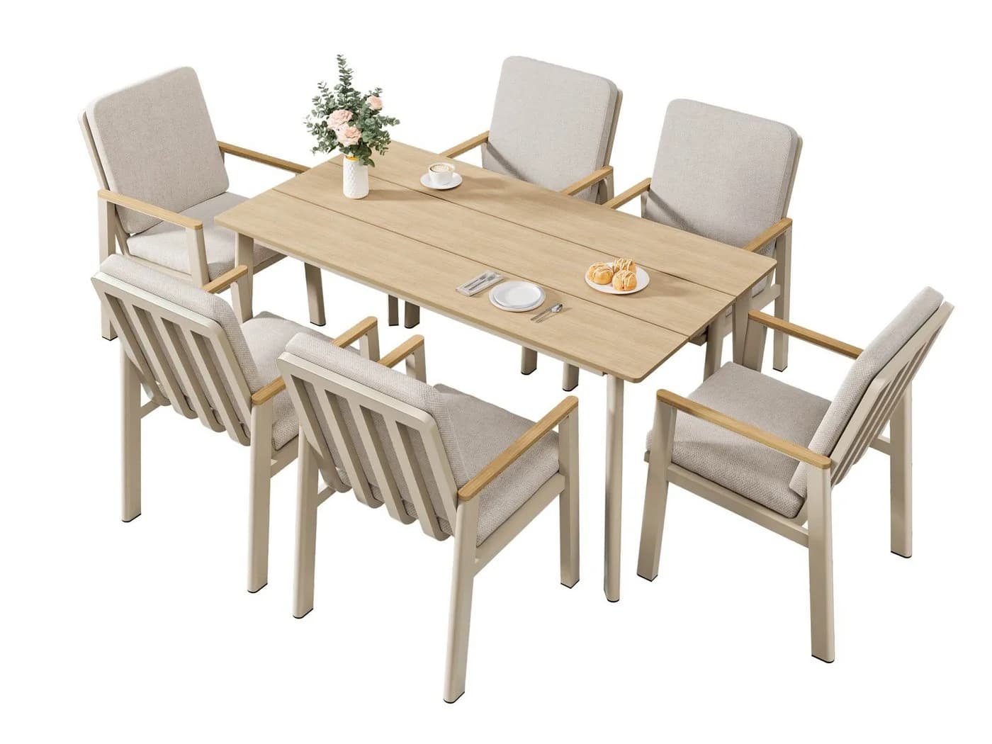MeXo Gartenlounge-Set 7-tlg. Aluminium mit Kissen Beige/Schwarz