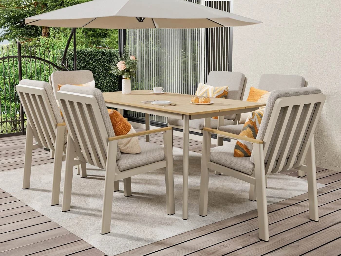 MeXo Gartenlounge-Set 7-tlg. Aluminium mit Kissen Beige/Schwarz - Bild 2