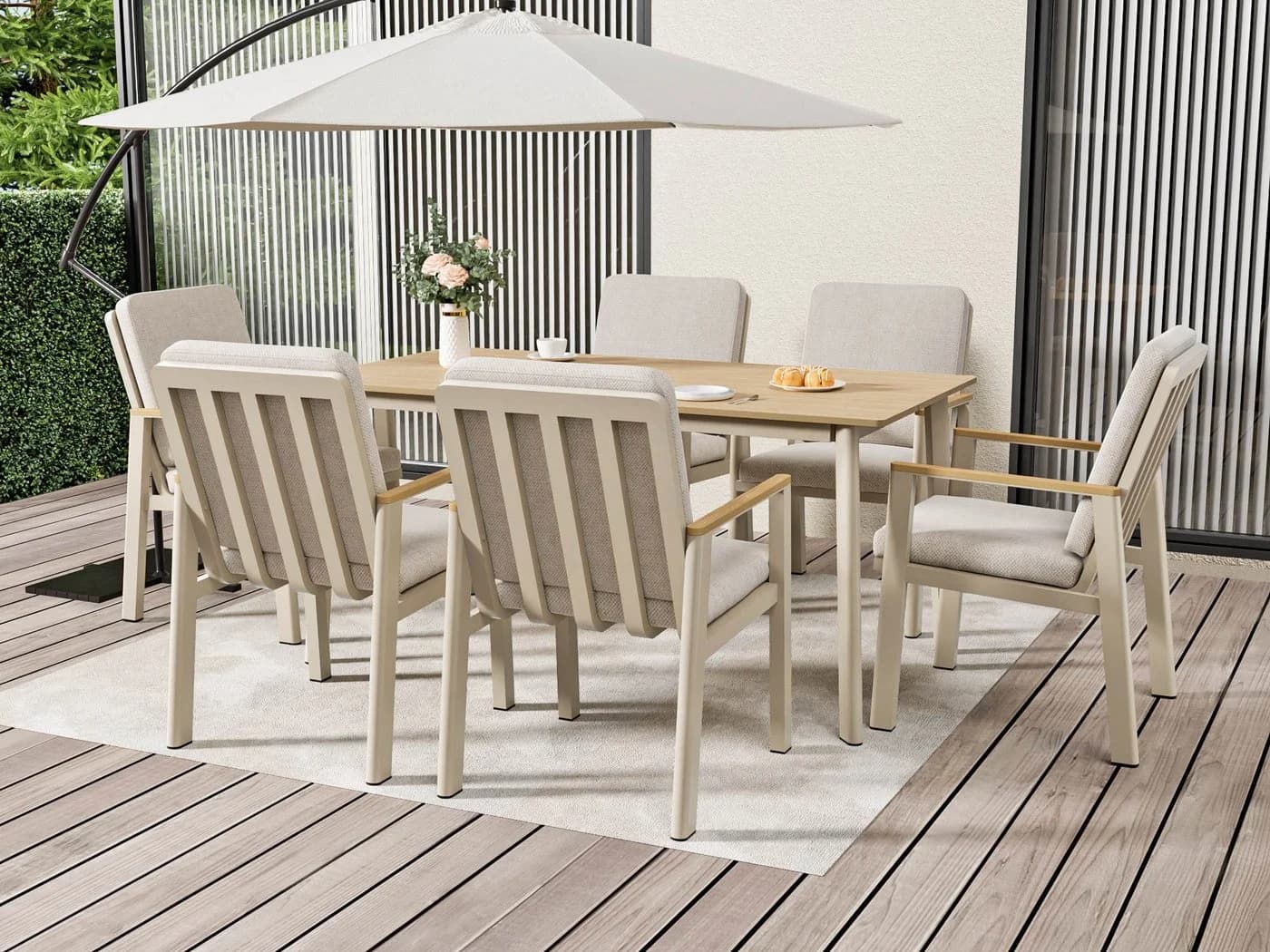 MeXo Gartenlounge-Set 7-tlg. Aluminium mit Kissen Beige/Schwarz - Bild 5