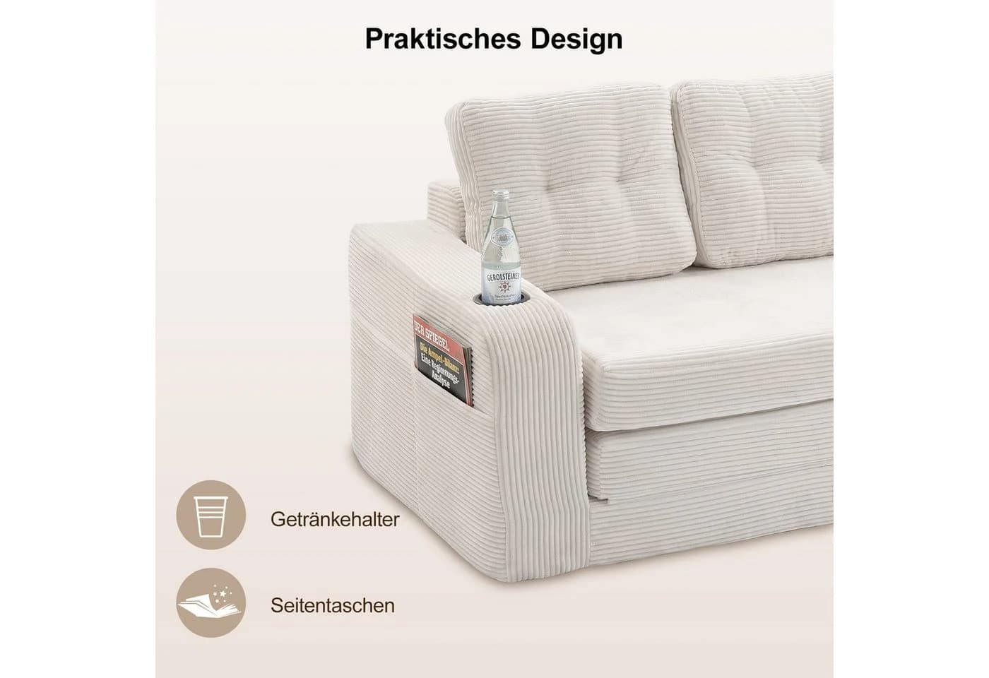 GLP Schlafsofa 2-Sitzer Beige Cord mit Schlaffunktion - Bild 4