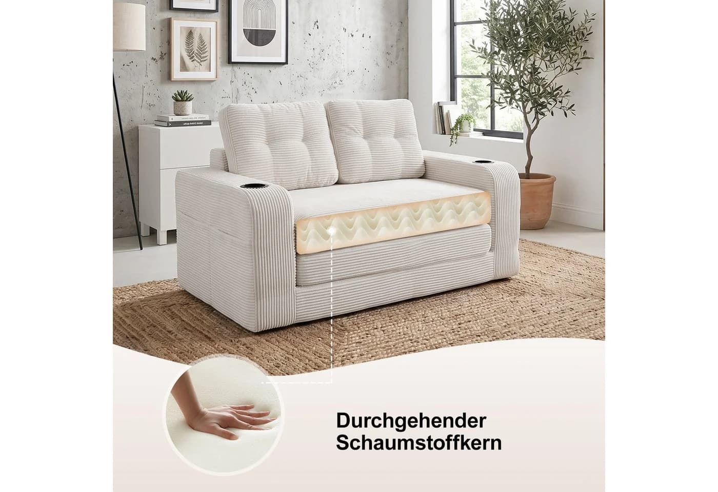 GLP Schlafsofa 2-Sitzer Beige Cord mit Schlaffunktion - Bild 5