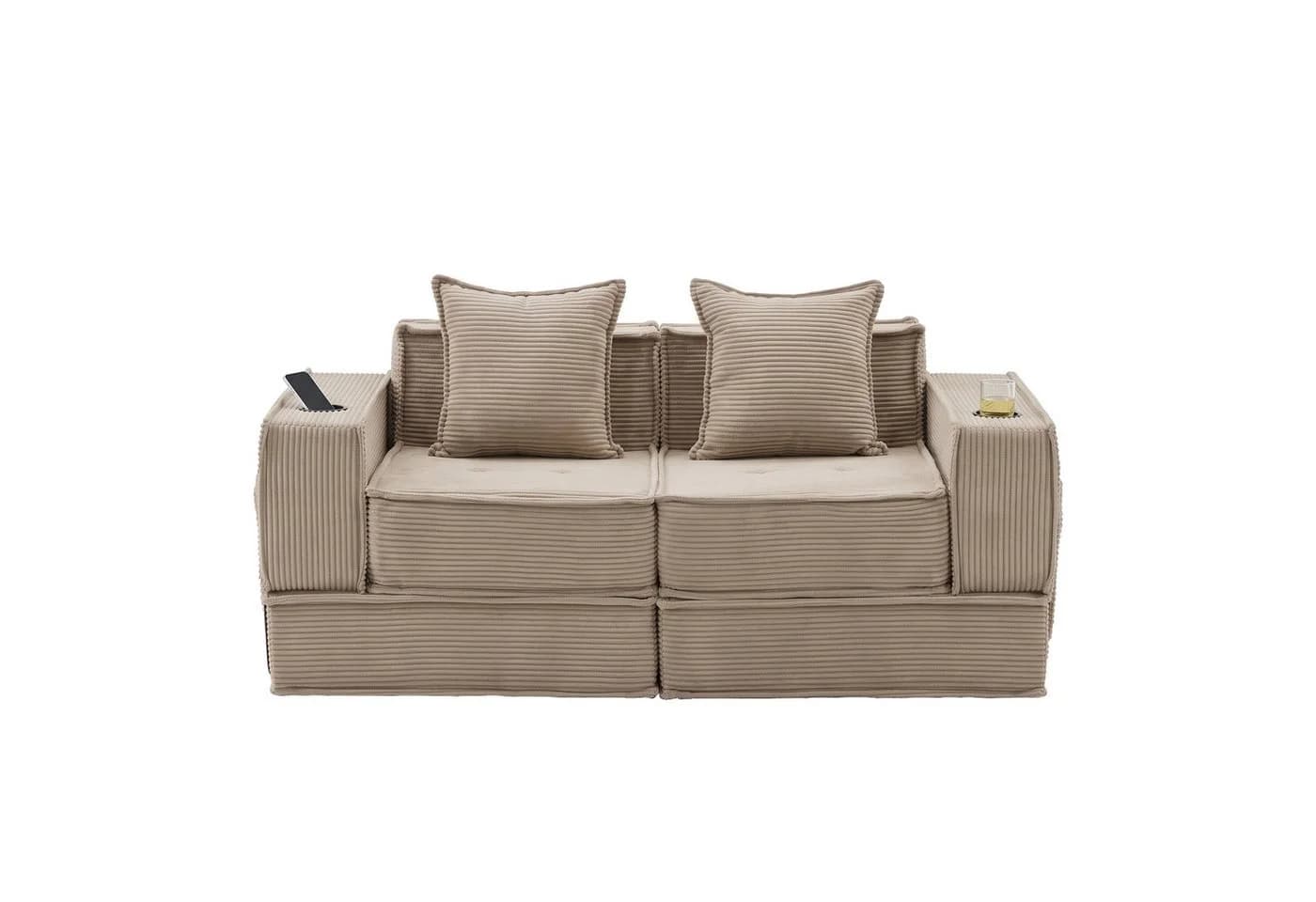 GLP Modulares Bodensofa 2-Sitzer Beige Cord Schlafsofa