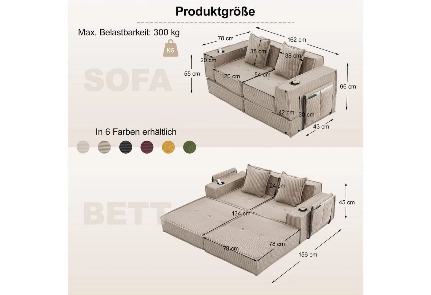 GLP Modulares Bodensofa 2-Sitzer Beige Cord Schlafsofa - Bild 3