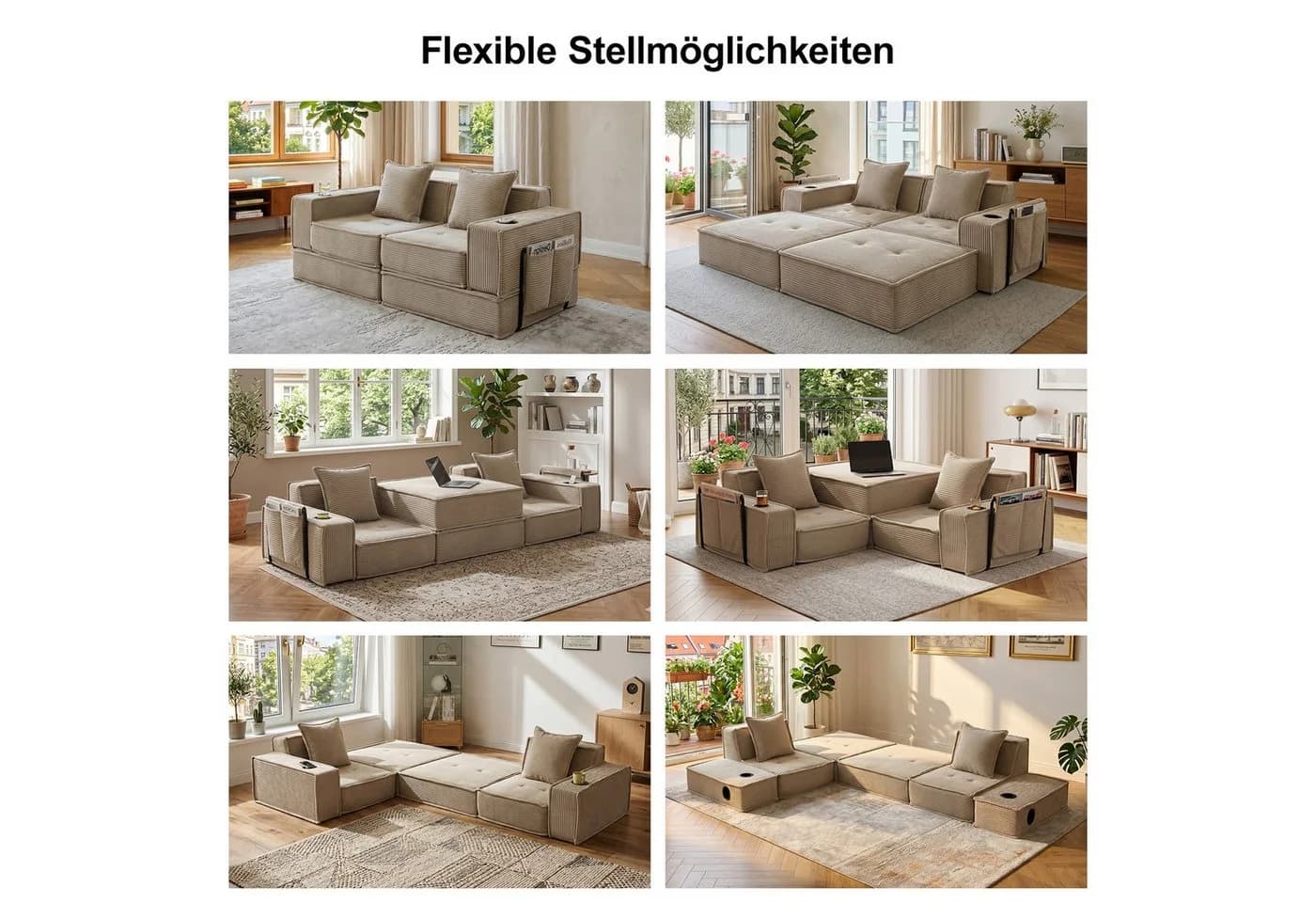GLP Modulares Bodensofa 2-Sitzer Beige Cord Schlafsofa - Bild 5