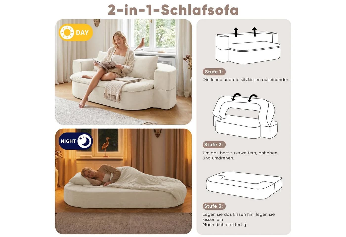 GLP Schlafsofa Klappsofa 2-Sitzer mit Schlaffunktion Set - Bild 4
