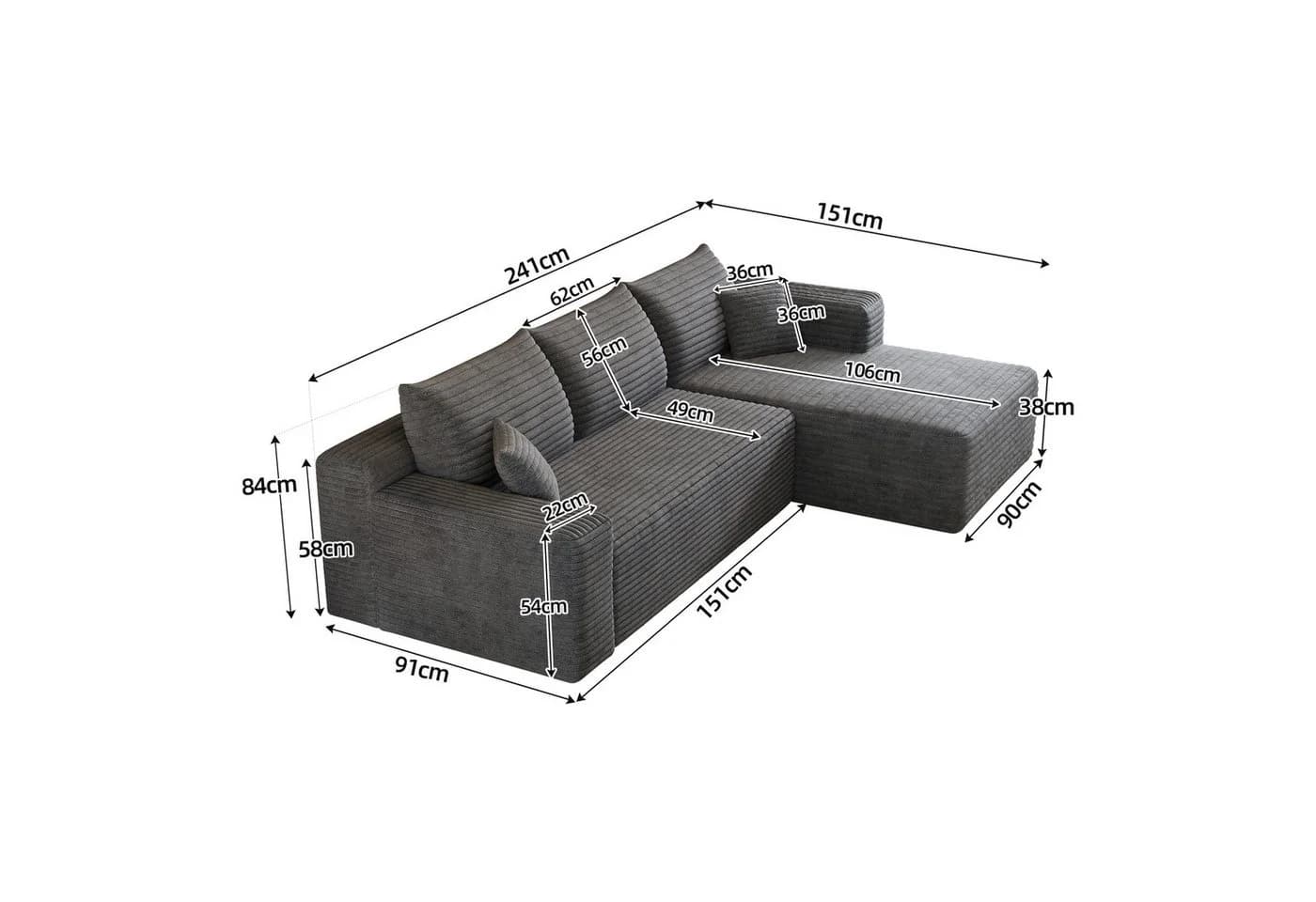 GLP Cloud Ecksofa L-Form Cord Sofa Grau - Bild 3