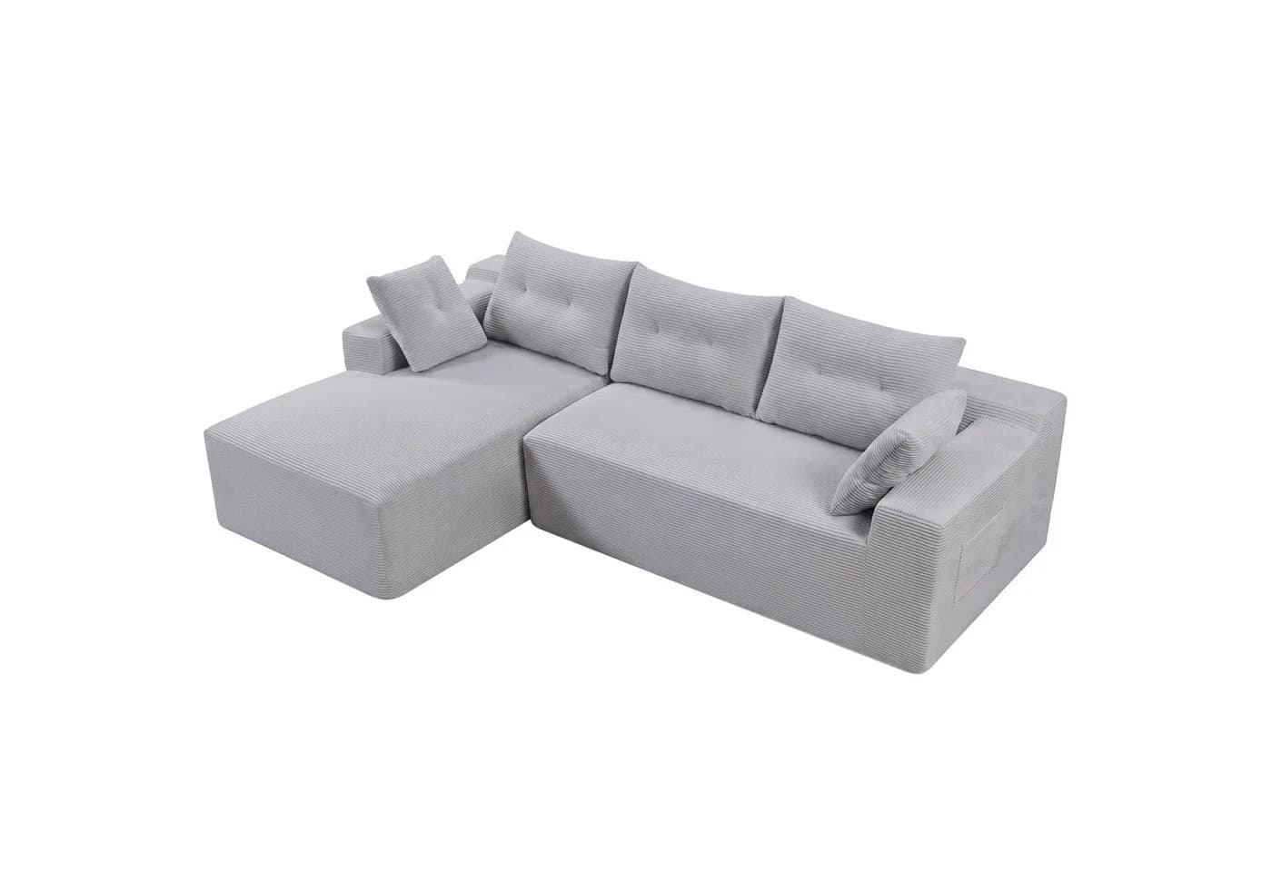 GLP Ecksofa L-Form 3-Sitzer Cord grau mit Taschenfederkern