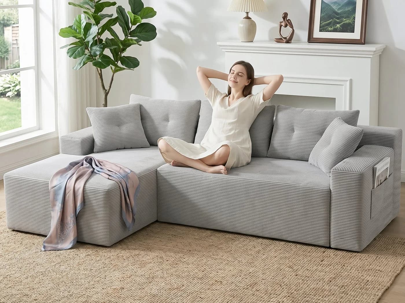 GLP Ecksofa L-Form 3-Sitzer Cord grau mit Taschenfederkern - Bild 2