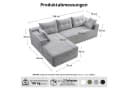GLP Ecksofa L-Form 3-Sitzer Cord grau mit Taschenfederkern Bild 3
