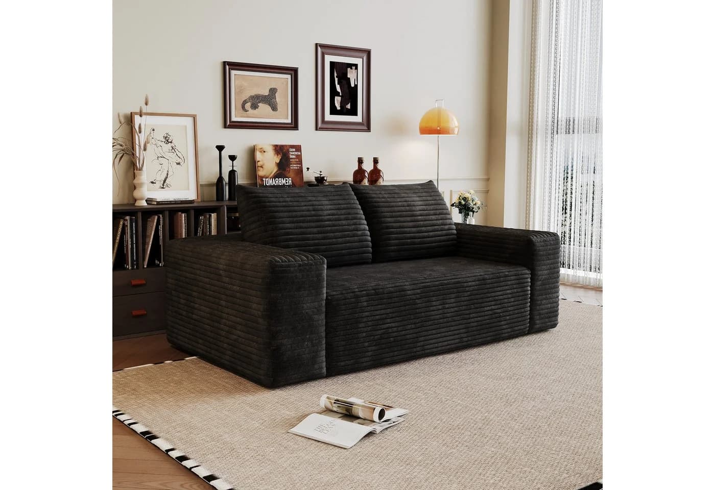 GLP 2-Sitzer Cordsofa Schwarz Boneless mit tiefer Sitzfläche - Bild 2