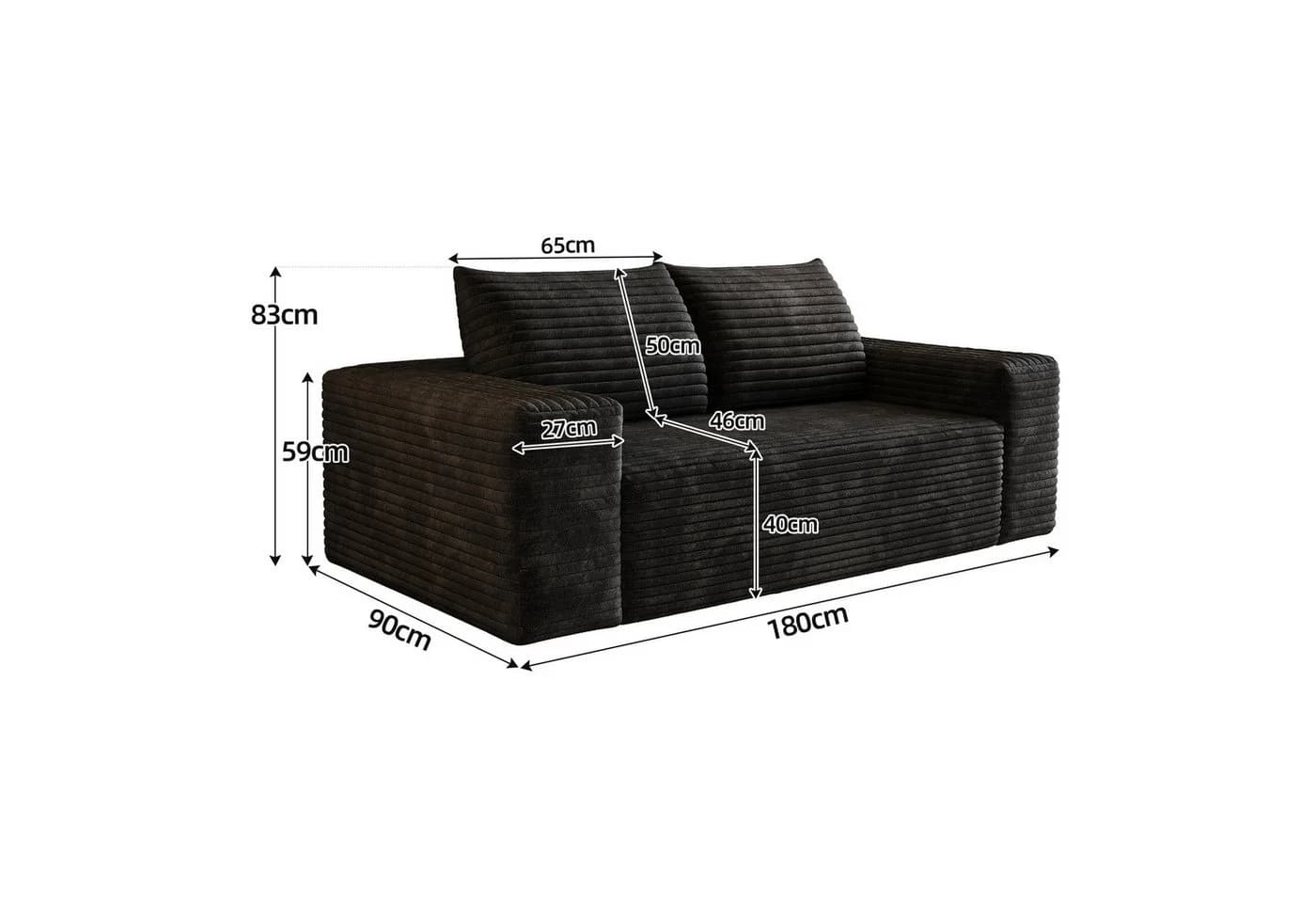 GLP 2-Sitzer Cordsofa Schwarz Boneless mit tiefer Sitzfläche - Bild 3
