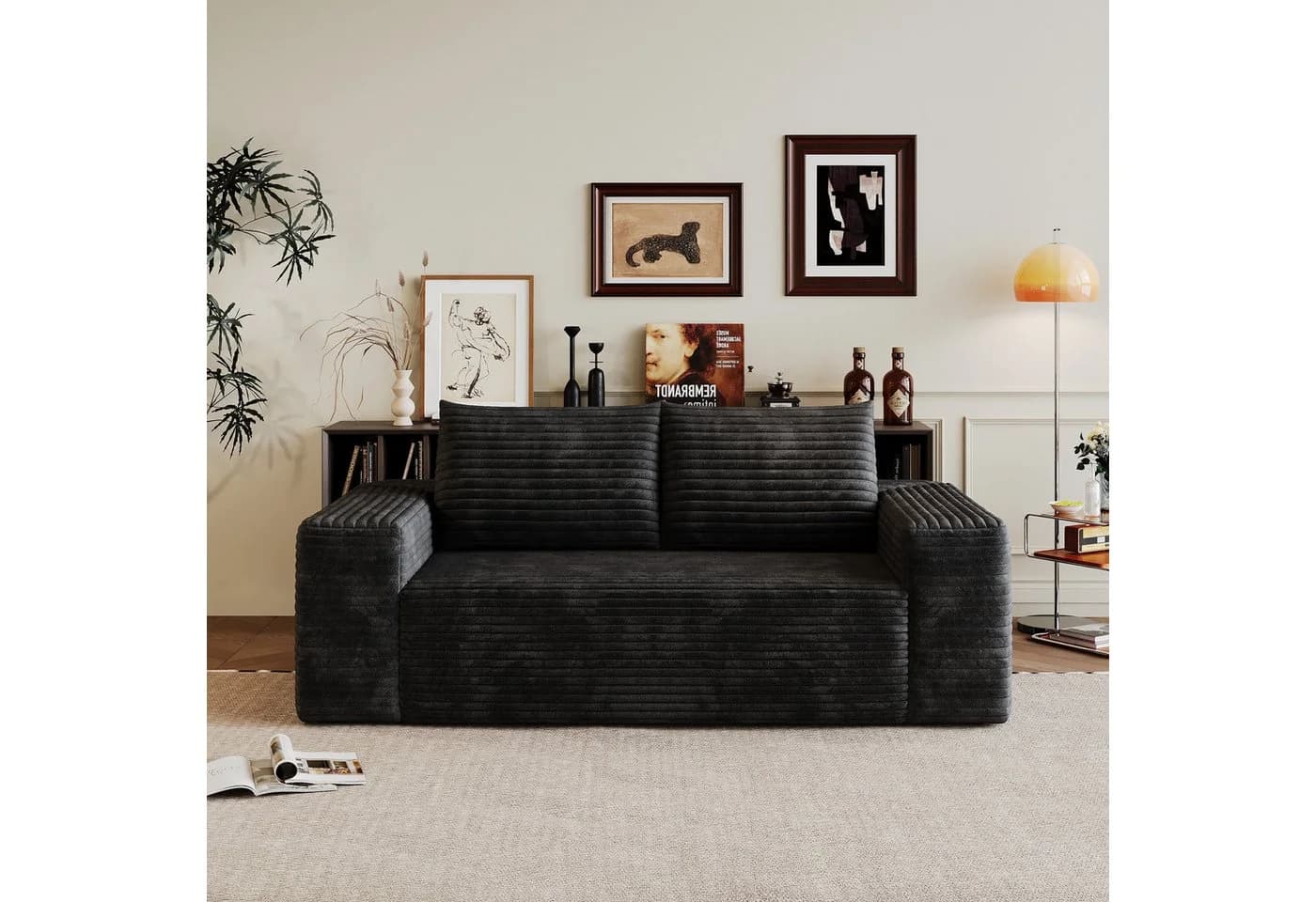 GLP 2-Sitzer Cordsofa Schwarz Boneless mit tiefer Sitzfläche - Bild 5