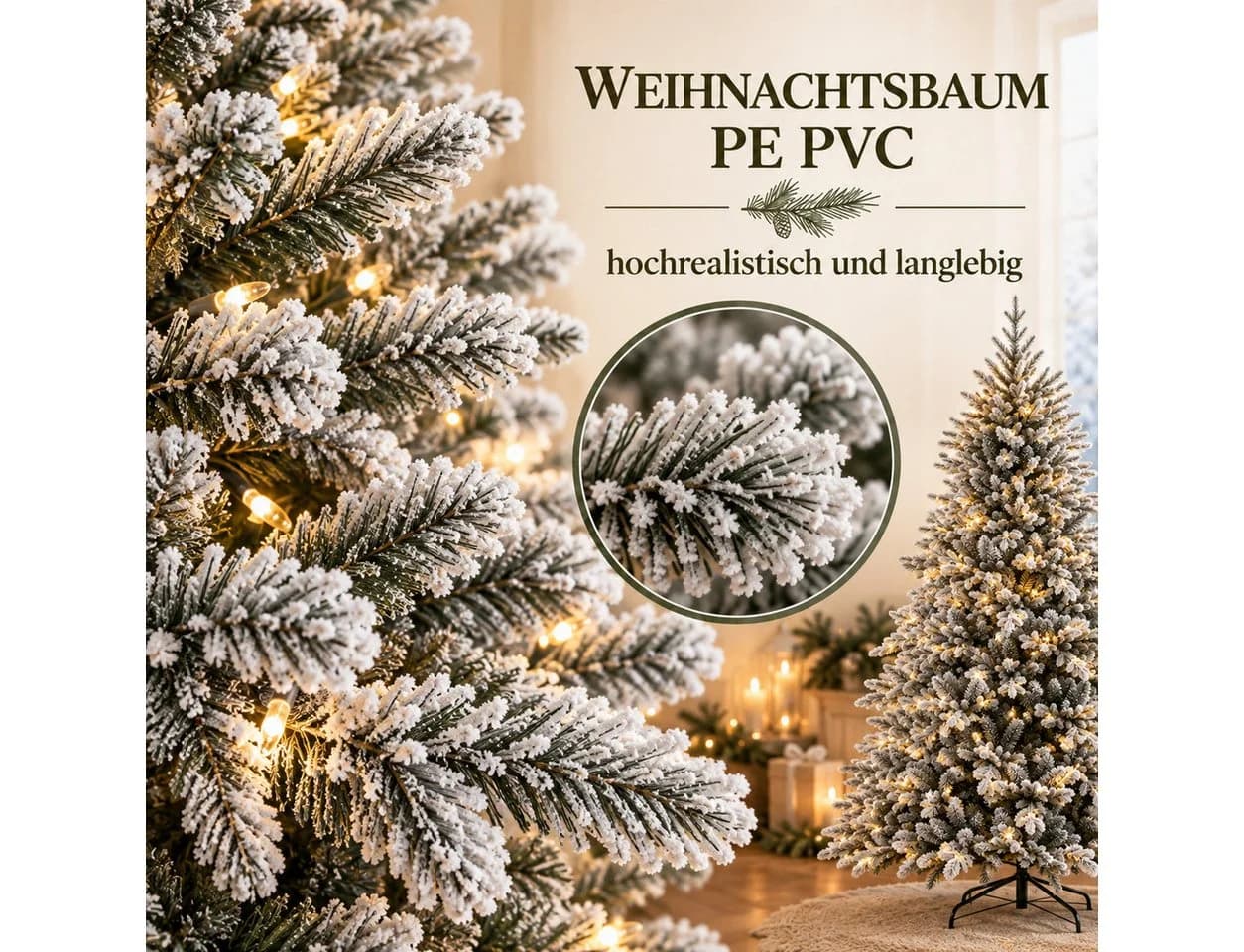 PHILODECO Künstlicher Weihnachtsbaum mit LED-Beleuchtung und Schneebeflockung - Bild 4