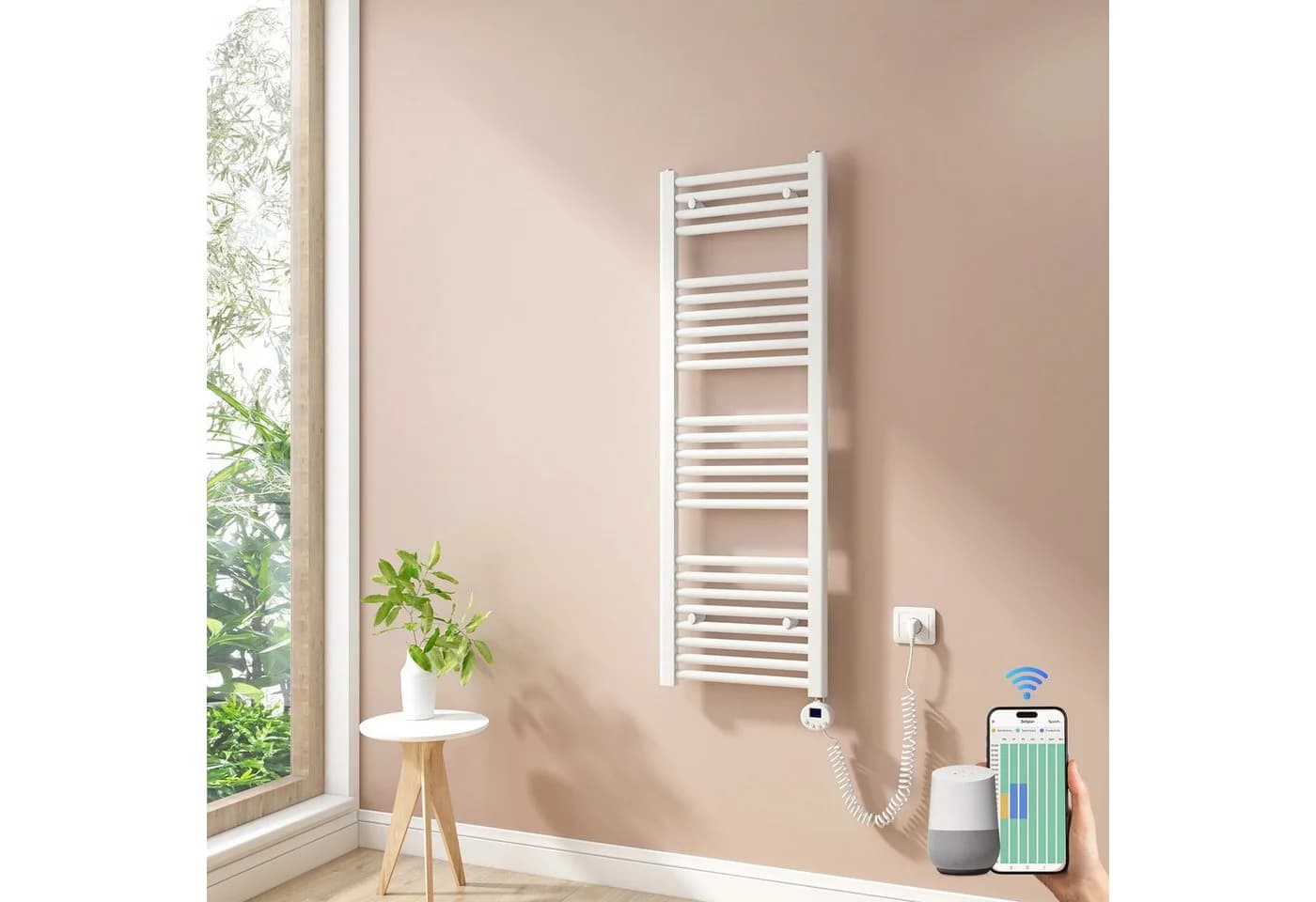 MEYKOERS Elektrischer Badheizkörper 120 cm mit WLAN Thermostat Weiß - Bild 2