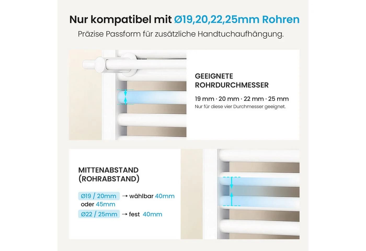 MEYKOERS Handtuchhalter für Heizkörper ohne Bohren 460mm Weiß/Anthrazit - Bild 3