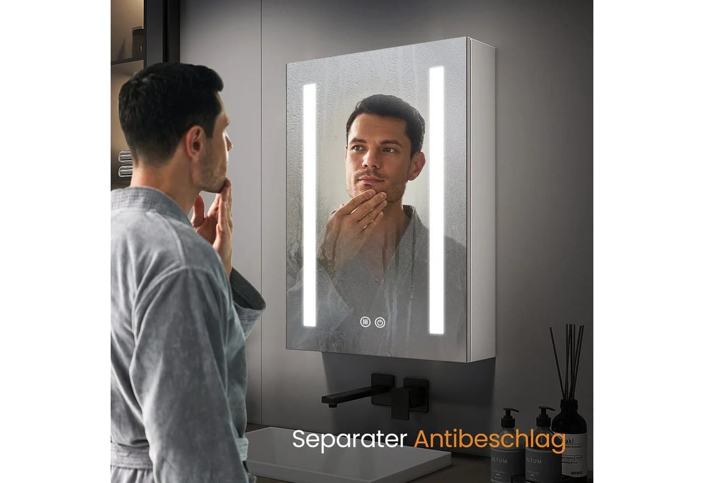 EMKE Spiegelschrank Bad LED Beleuchtung 3 Farben Dimmbar Antibeschlag - Bild 5