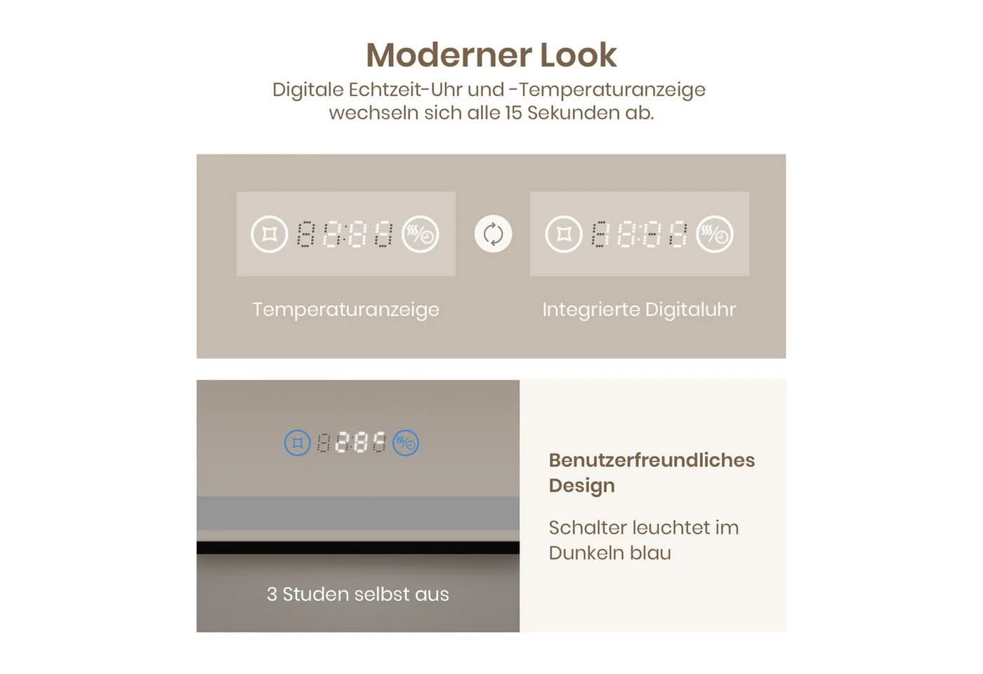 EMKE LED Badspiegel mit Zeit & Temperatur, dimmbar, Anti-Beschlag