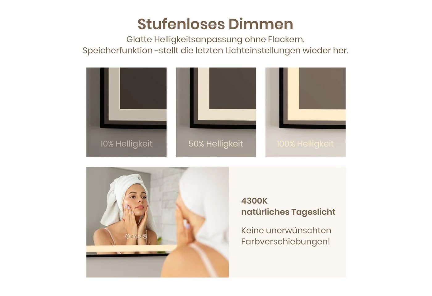 EMKE LED Badspiegel mit Zeit & Temperatur, dimmbar, Anti-Beschlag - Bild 3