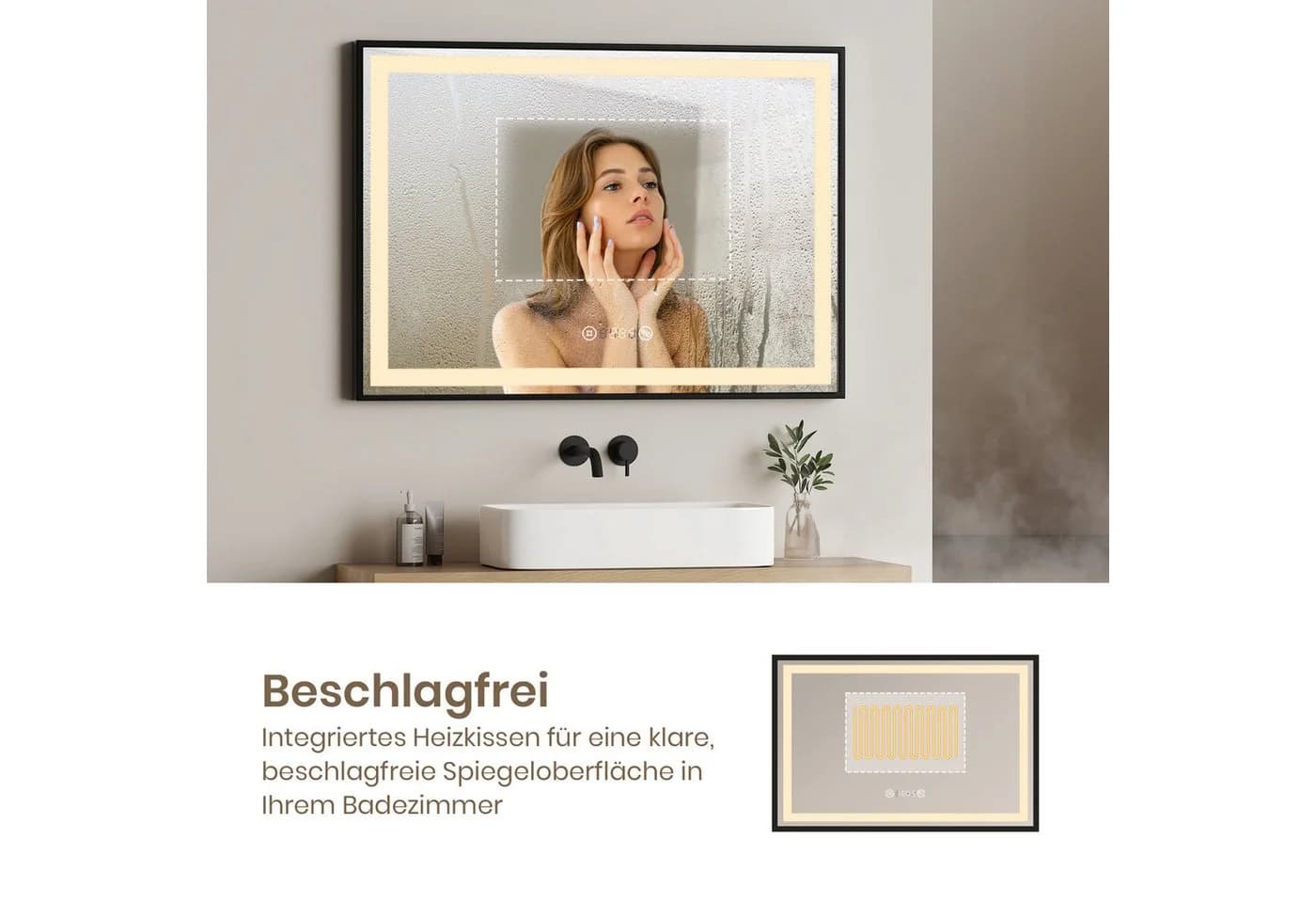 EMKE LED Badspiegel mit Zeit & Temperatur, dimmbar, Anti-Beschlag - Bild 4
