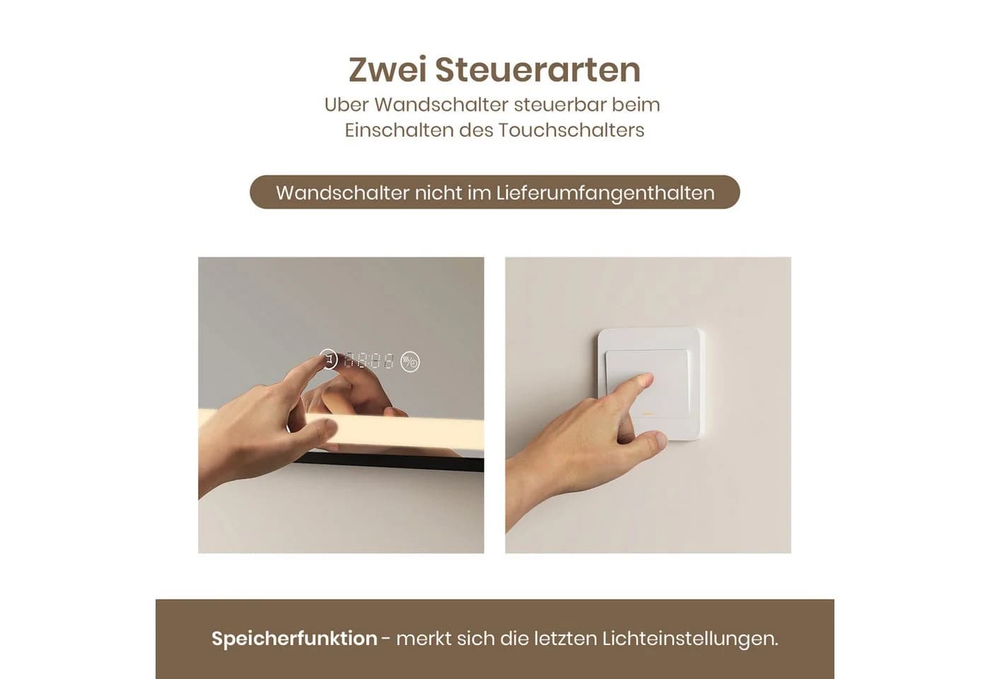EMKE LED Badspiegel mit Zeit & Temperatur, dimmbar, Anti-Beschlag - Bild 5