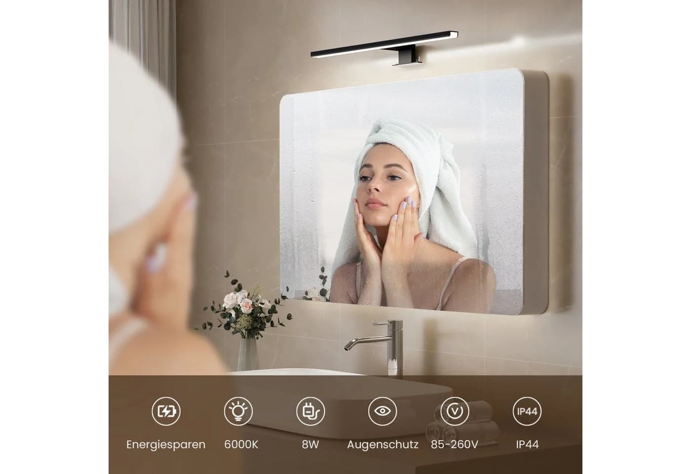 EMKE LED Spiegelleuchte 40cm Schwarz Chrom IP40 - Bild 3