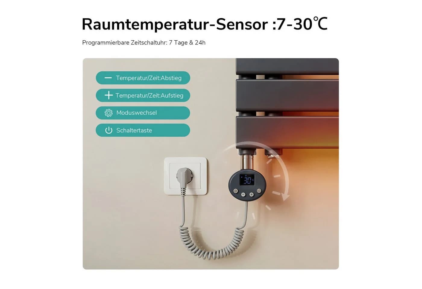 EMKE Elektrischer Badheizkörper WIFI App Steuerung Intelligenter Thermostat