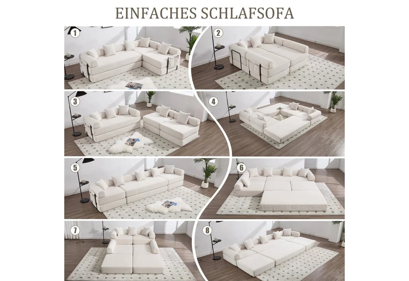 Odikalo Ecksofa 4-Sitzer Modular Bunt mit Schlaffunktion