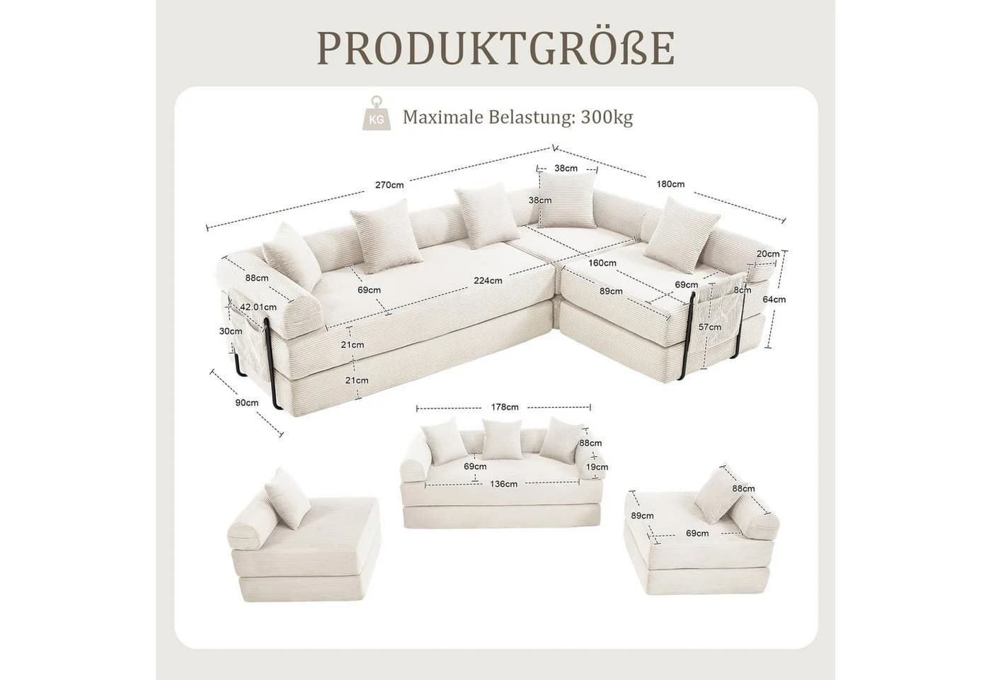Odikalo Ecksofa 4-Sitzer Modular Bunt mit Schlaffunktion - Bild 4